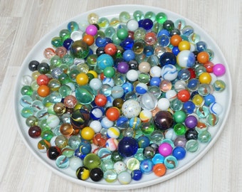 10, 20, 30, 50 ou 100 billes vintage aléatoires lot de billes petit joueur tourbillon oeil de chat taille jeu de tir multicolore mélange multicolore solide