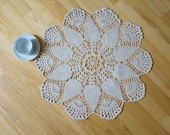 Large round doily Table runner Vintage Retro off white lace wedding handmade knitted crochet cottage chic knitting snowflake flower cotton