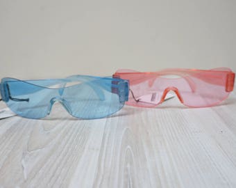 Pink and blue safety glasses Sunglasses eyewear sun eye Retro Vintage by Franco Toni girl woman lady made in Europe Italy teenager nos