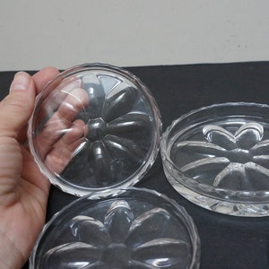 Set of 5 floral design lead Crystal coaster, plate saucer ash tray candle holder Cut Clear Glass pressed engraved carved linear round flower