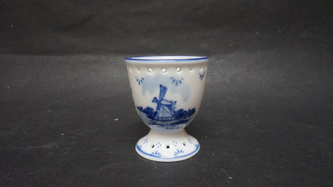 Delft Blue Porcelain Dutch Egg Cup, Windmill Design Ceramic Holder ...