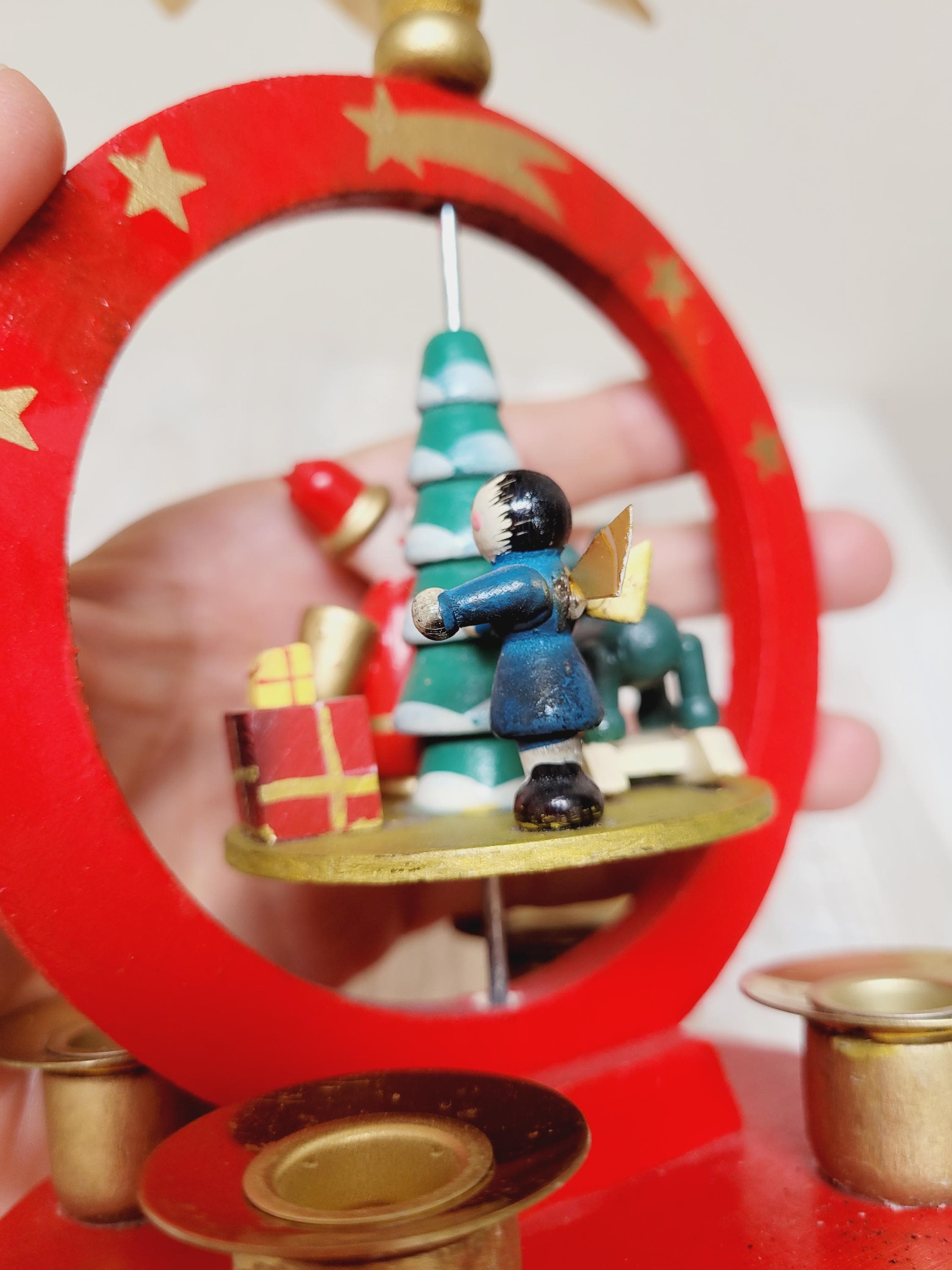German Erzgebirge Christmas Pyramid: Wooden Candle Carousel With