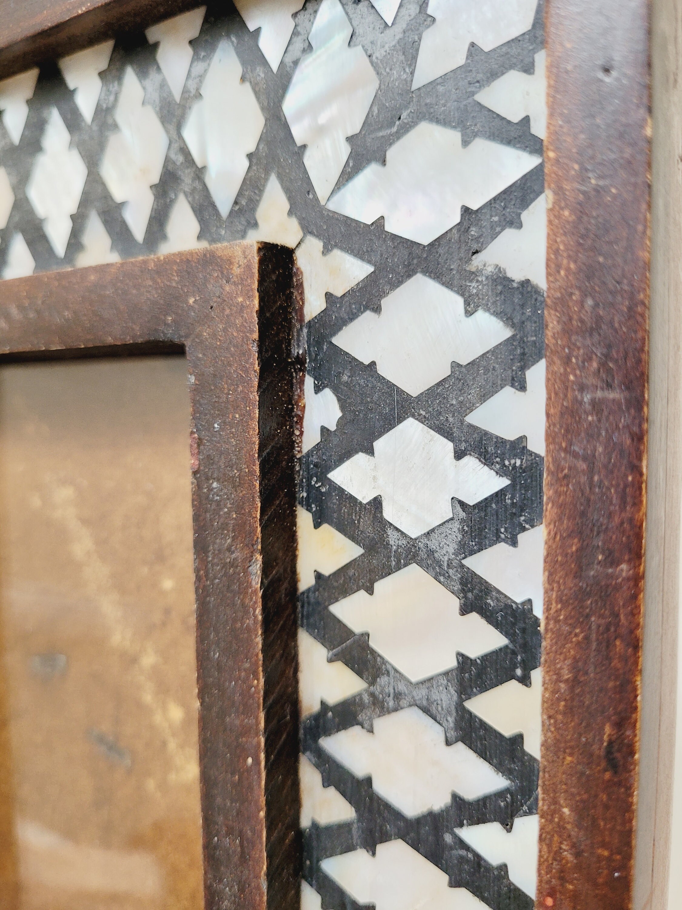Mother of Pearl Shell Inlay Old Photo Frame, Antique Paper