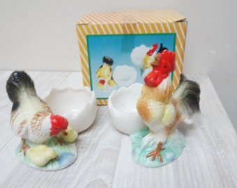 2 Eierbecher Vintage Hühnerhalter Eierbecher Vintage Retro Wohnkultur Huhn Küken Porzellan Keramik Becherhalter Becherhalter Tier Kinder