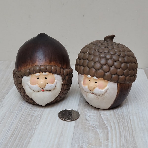 2 ceramic acorn shaped gnome figurine, old tomte nisse figure Christmas statuette made in Sweden elf troll old Scandinavian pixie  mushroom