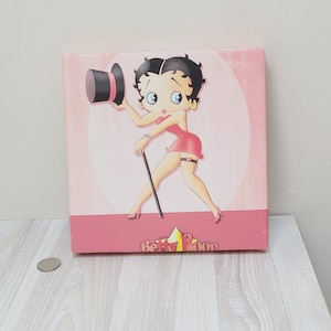 Betty Boop Black dancing with top hat wall hanging art picture, vintage square print on canvas kitsch red pink heart room nursery decor