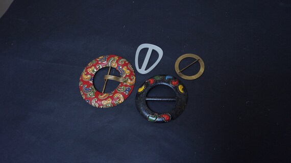 Wooden and brass cloisonne paisley set of 6 Belt … - image 4