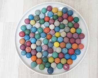 10 oder 20 zufällige antike Ton Vintage Marmor viel, Murmeln feste Keramik Retro Multi Color Mix Multicolor sortiert rot handgefertigt niederländisch