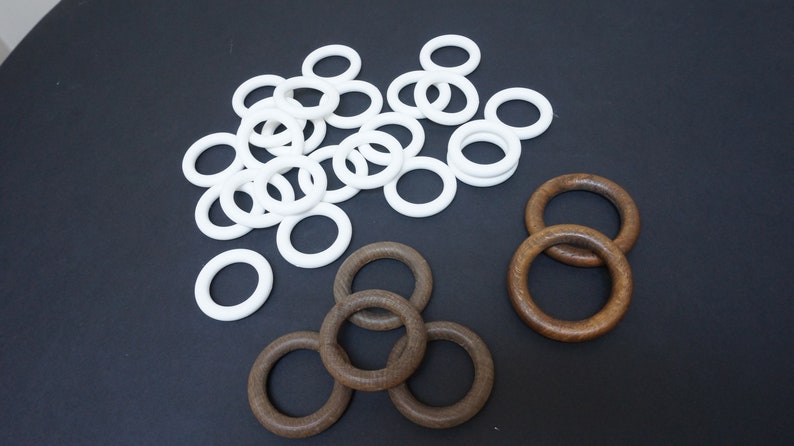 29 Wooden and plastic rings for Curtain clips set of mismatched white Vintage Retro made in Europe rustic craft supply assorted brown