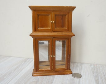 1:12 Mini Mundus-poppenhuisminiatuurkast, meubels met glazen spiegelplank, oude boekenkast op schaal houten te openen kast