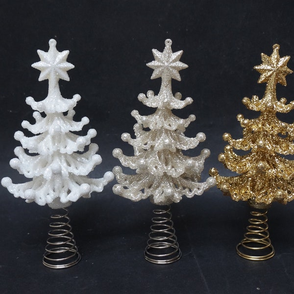 Choose Christmas tree topper, coil design gold silver white glitter, vintage wire spiral top ornament retro home decor bauble plastic shaped