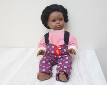 Rubber Schildkröt 12"/30 cm size black doll, African baby toddler girl toy, turtle sign sleepy eyes vinyl plastic vintage made in Germany