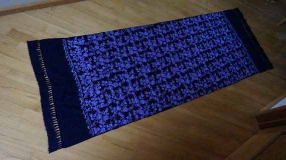Large wool embroidery navy blue purple woven flor… - image 6
