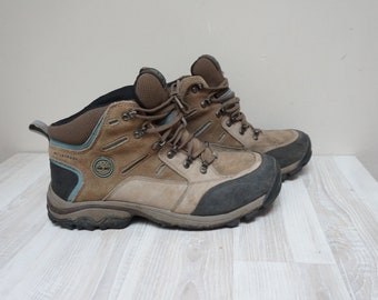 Timberland Suede beige wandelschoenen, wandelschoenen dames echt echt leer maat 9,5 US 7 UK 41 vintage tan sneakers steunzool met veters