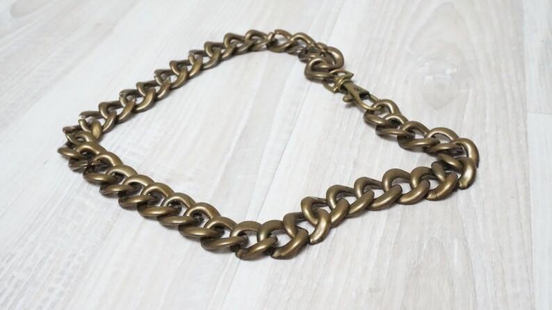Bronze Acrylic chain Necklace Jewelry handmade Retro Gift brown faux fake brass 1990s made in Europe chunky choker lobster claw closure