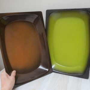 Set of 2 rectangle enameled oven baking tin molds / dishes, metal loaf bread cake pan dish retro made in Sweden large cake pie bowl plate