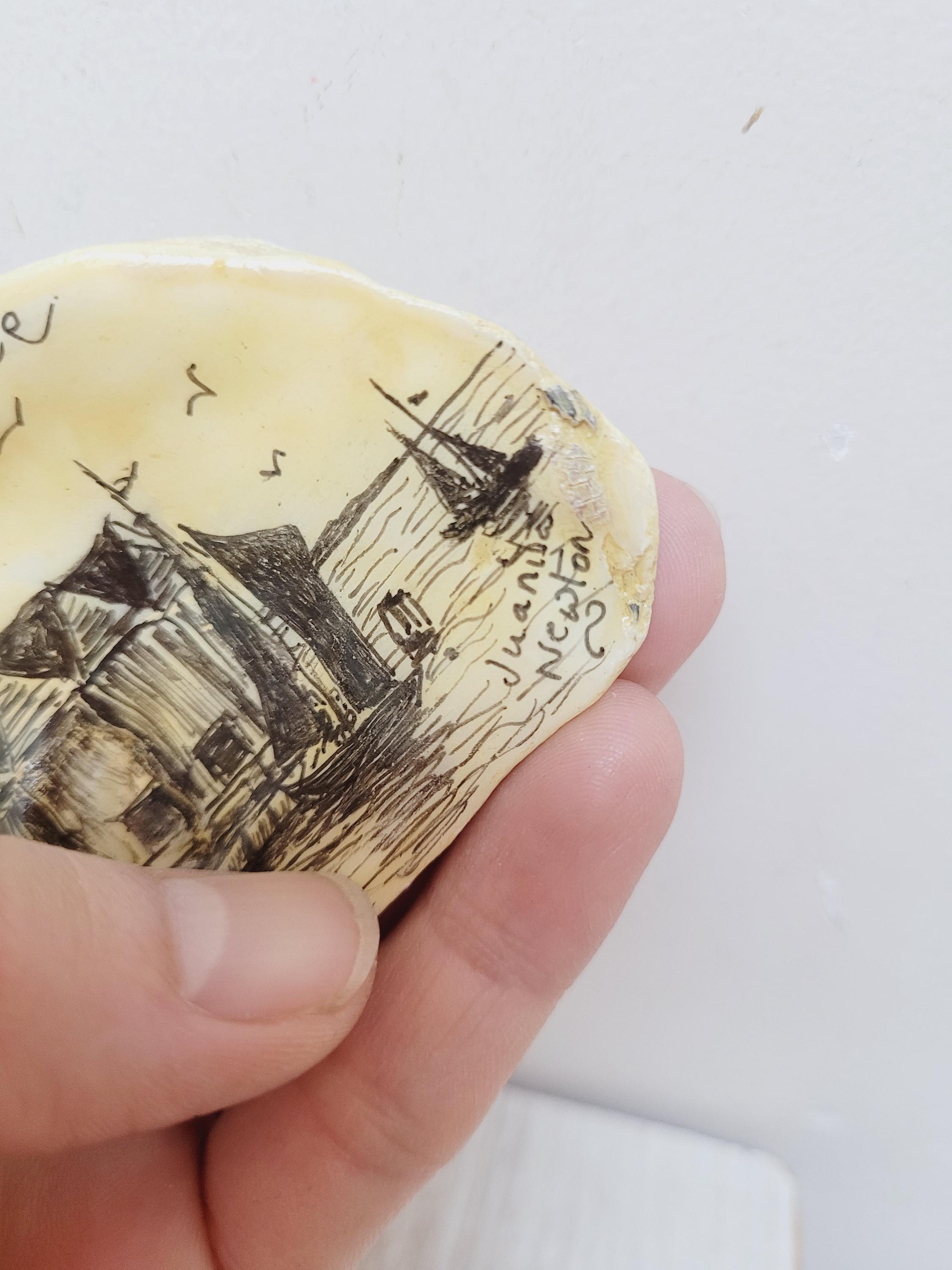Whitstable Drawing Whitstable Ink Drawing on Oyster Shell by Juanita Newton, Little Travel ...