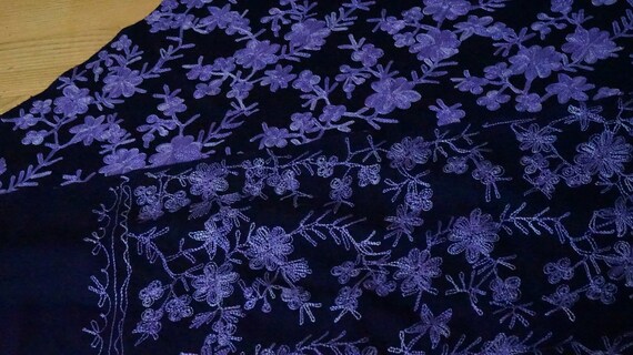 Large wool embroidery navy blue purple woven flor… - image 9