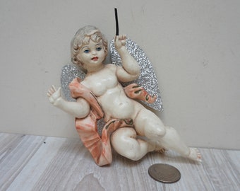 Italian cherub angel conductor musician figurine, Fontanini Depose Christmas ornament pvc rubber Figurine baroque made in Italy putti putto