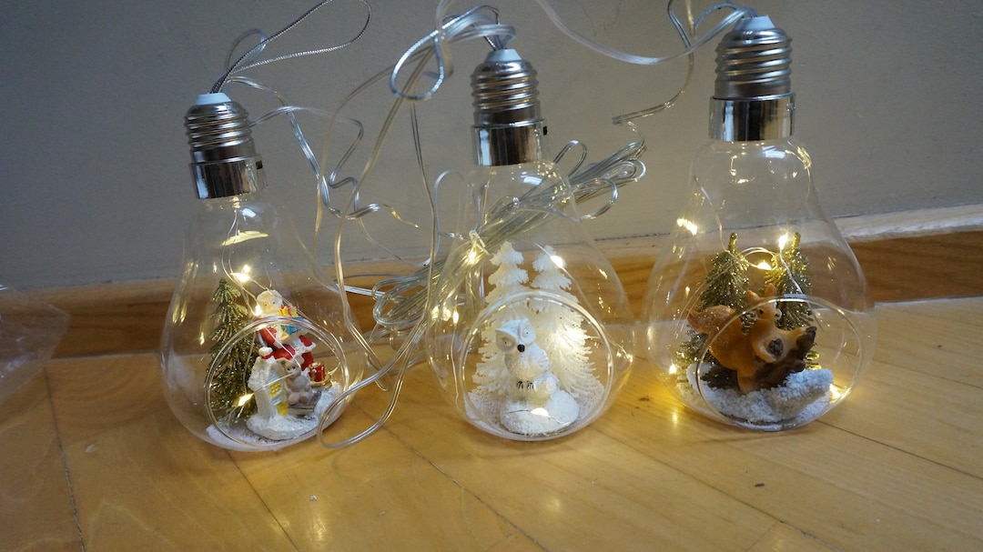 3 Bulbs With Figurines Inside Lights, Christmas Indoor Electric Power ...
