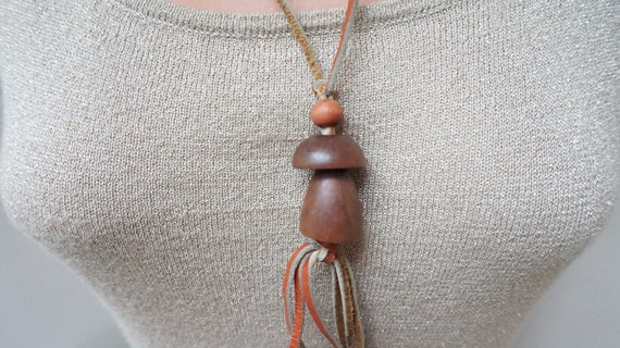 Mushroom shape Wooden Bead Necklace, boletus pend… - image 6