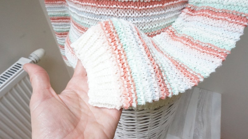 Stripe pastel Sweater Women Girl pullover orange green blue white striped Retro jeans size S M small medium vintage knitted chunky oversized