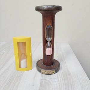 Set di 2 clessidre: rocchetto in legno incorporato e clessidra in plastica, orologio a sabbia vintage, timer da cucina per lavarsi i denti