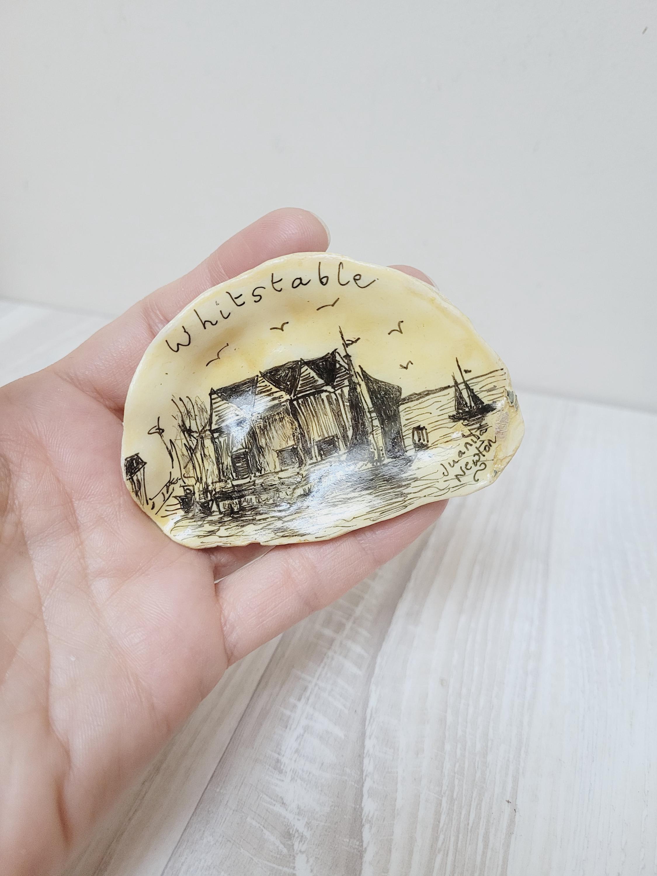 Whitstable Drawing Whitstable Ink Drawing on Oyster Shell by Juanita Newton, Little Travel ...