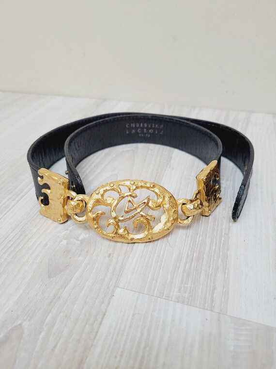 CHRISTIAN LACROIX Logo Monogram Gold Plated Buckle Designer  display picture 1