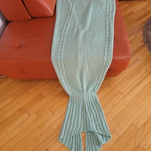 Handmade Adult Size Knitted Mermaid Tail Blanket, Preowned Super Soft Bedding Throw aqua turquoise cocoon afghan plaid
