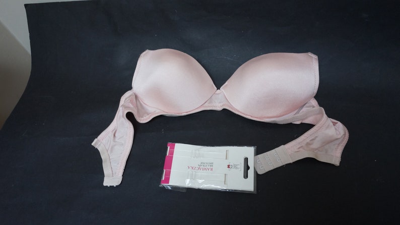 Vintage bra retro women girl teen atlas satin jersey pink size UK US 34B Eur 75B sexy padded pushup flower floral push-up clear straps image 7