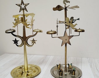 Choose Christmas Angel Chimes spinning pyramid, Advent brass bell carousel candleholder candle holder Vintage tin original Swedish design