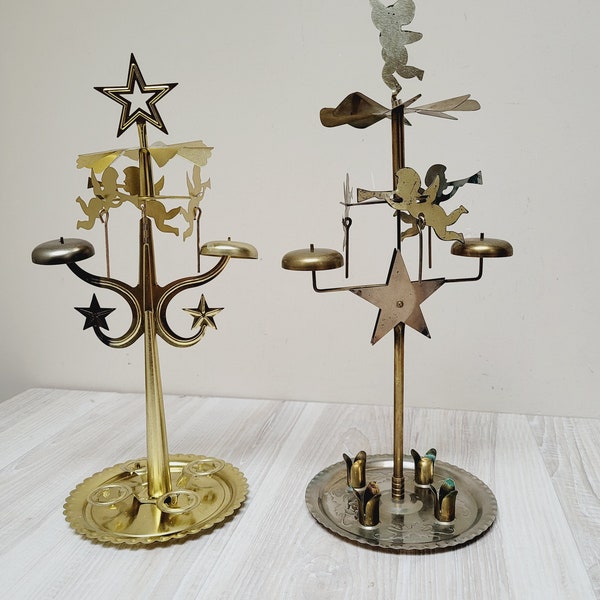 Scegli la piramide rotante Christmas Angel Chimes, portacandele portacandele portacandele carosello in ottone dell'Avvento Design svedese originale in latta vintage