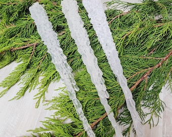 Set of 3 very long lucite icicle ornament, faux glass solid clear glitter acrylic Christmas tree window hanging long icicles suncatcher huge