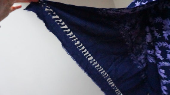Large wool embroidery navy blue purple woven flor… - image 5