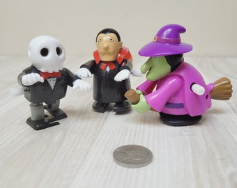 Witch, Dracula Vampire, Skull Death - Wind Up Halloween party supply favor toy figure, Figurine windup clockwork moving walking scary doll