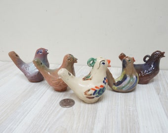 Ceramic water whistle bird pigeon Chicken hen nightingale Whistle cock Figurine Vintage Animal Handmade in Lithuania Home Decor clay