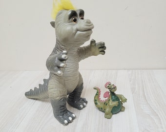 Troll doll dinosaur, Rubber dino by MyKids Toys dragon fluffy furry fur hair vinyl toy, furry fuzzy Kid rubber Vintage yellow glass eyes old