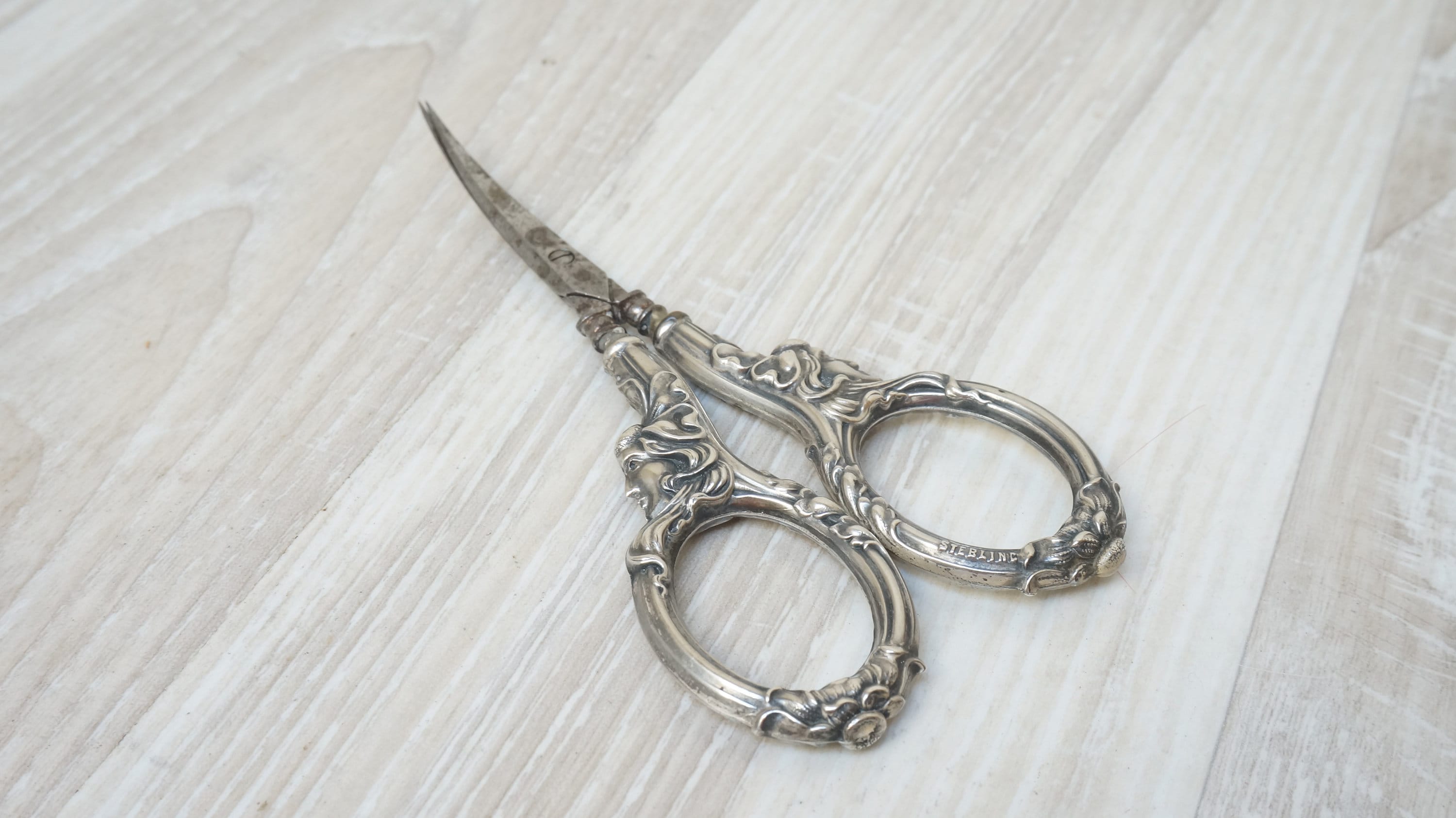 Art Nouveau Sterling Silver Embroidery Scissors, German