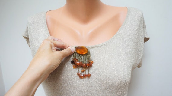 Choose Baltic amber pendant brooch or chain neckl… - image 2