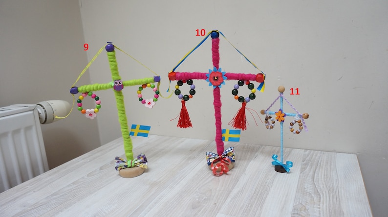 Making Mini Maypole Pick Your Swedish Midsummer Maypole Pole Folk Wreath on Stand Holder ...