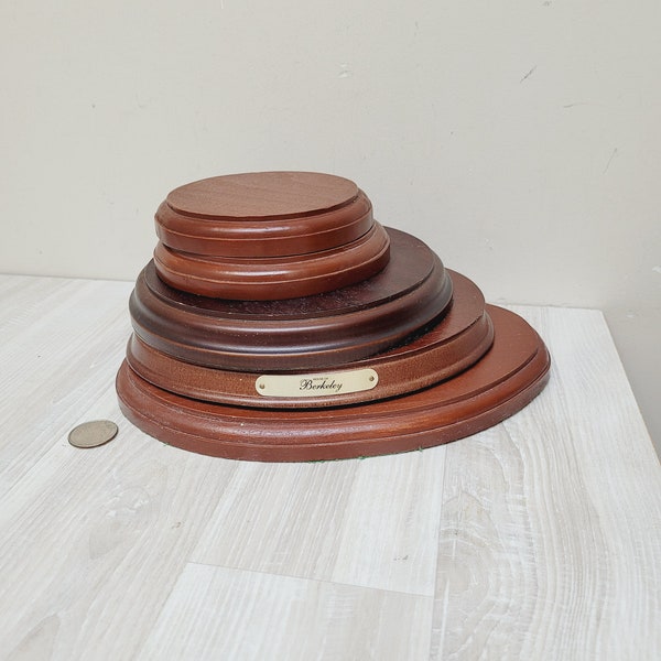 Choose vintage wooden display stand base for figurine statuette, round oval circle art object flower plant planter vase holder solid wood