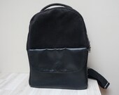Black faux vegan leather Backpack Handbag suede velvet Vintage clutch bag Retro unisex rucksack genuine handbag medium flocked velour zipper