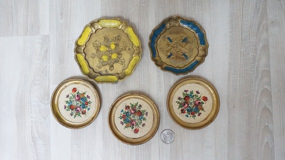 5 Plastic Florentine Coasters Round Italian Tray Ornate Geometric 