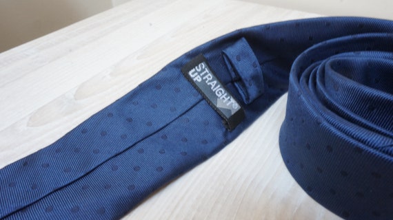 Skinny Navy blue and black silk Tie necktie real … - image 3