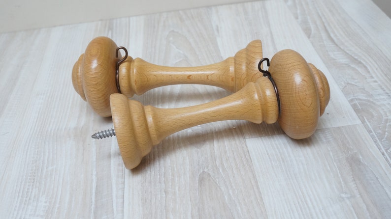 Vintage Wooden Curtain Pole Ends Finials Set Of 2 Primitive Image 0