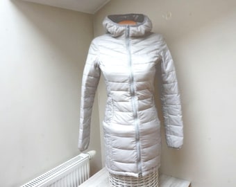 Chaqueta acolchada blanca para mujer, talla XS / Abrigo de invierno con capucha de diseño italiano / Chaqueta acolchada para mujer pequeña, talla adolescente
