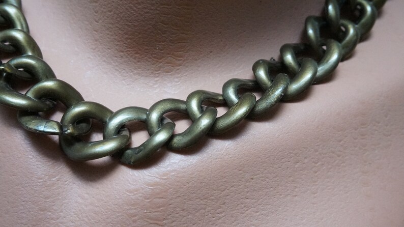 Bronze Acrylic chain Necklace Jewelry handmade Retro Gift brown faux fake brass 1990s made in Europe chunky choker lobster claw closure