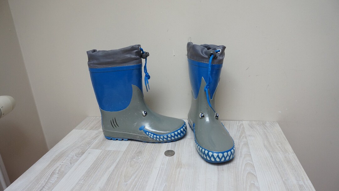 Shark Shape Rain Boots Bots Shoes Children Kid Blue Gray Size 2 US 1 UK 32 Europe Retro Vintage Rubber Gumboots Animal Face Unisex Boy Girl Etsy Canada