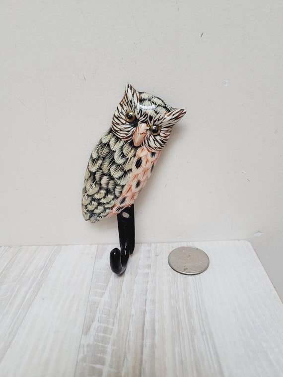 Owl Wall Hook, Lacquered Wooden Towel Hanger, Vintage Retro Bird